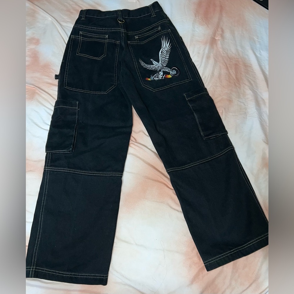 Urban Pipeline UP Embroidered Y2K Raver Skater Style Cargo Jeans Size 14R [F-4]